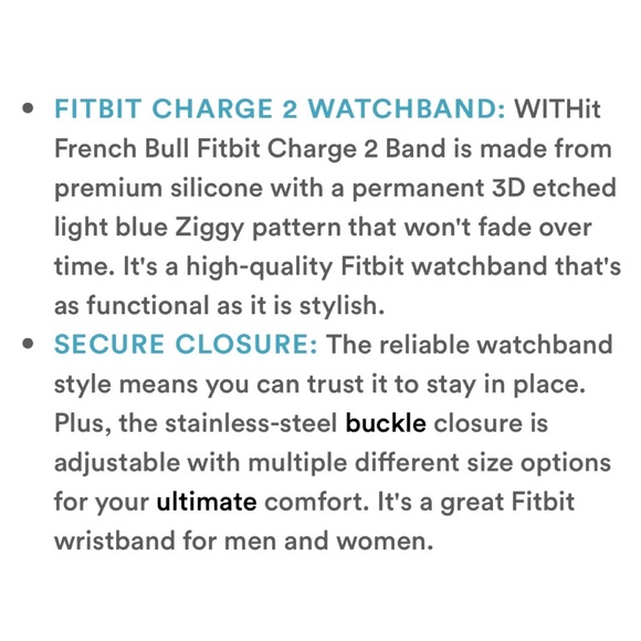 French Bull WITHit Silicone Replacement Band Fitbit Charge 2 Blue Ziggy - Picture 7 of 9